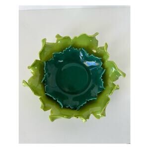 Vintage Johannes Brahm California Art Pottery green Center console bowls, 2 pcs